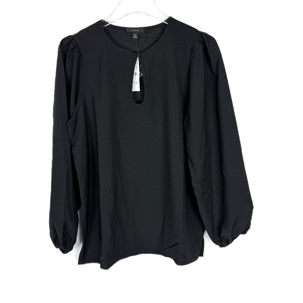 NWT J. Crew Long Puff Sleeve Keyhole Top Shirt Black Size ST Small TALL NEW